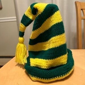 Handmade Knitted Green and Yellow Winter Tassel Hat